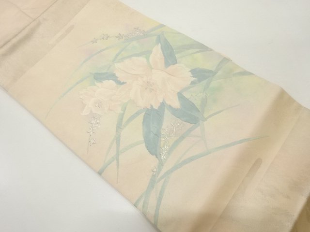 草花模様織り出し　名古屋帯